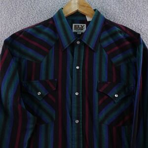 Vintage ELY CATTLEMAN Mens XL Pearl Snap Western Shirt Long Sleeve Striped